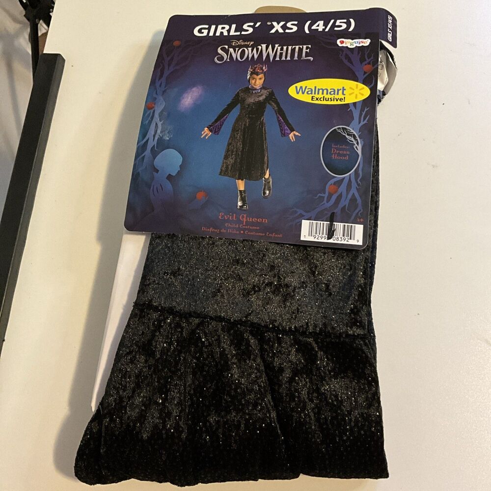 Disney Snow White Evil Queen Girls Costume XS 4/5 Dress Hood Black New!